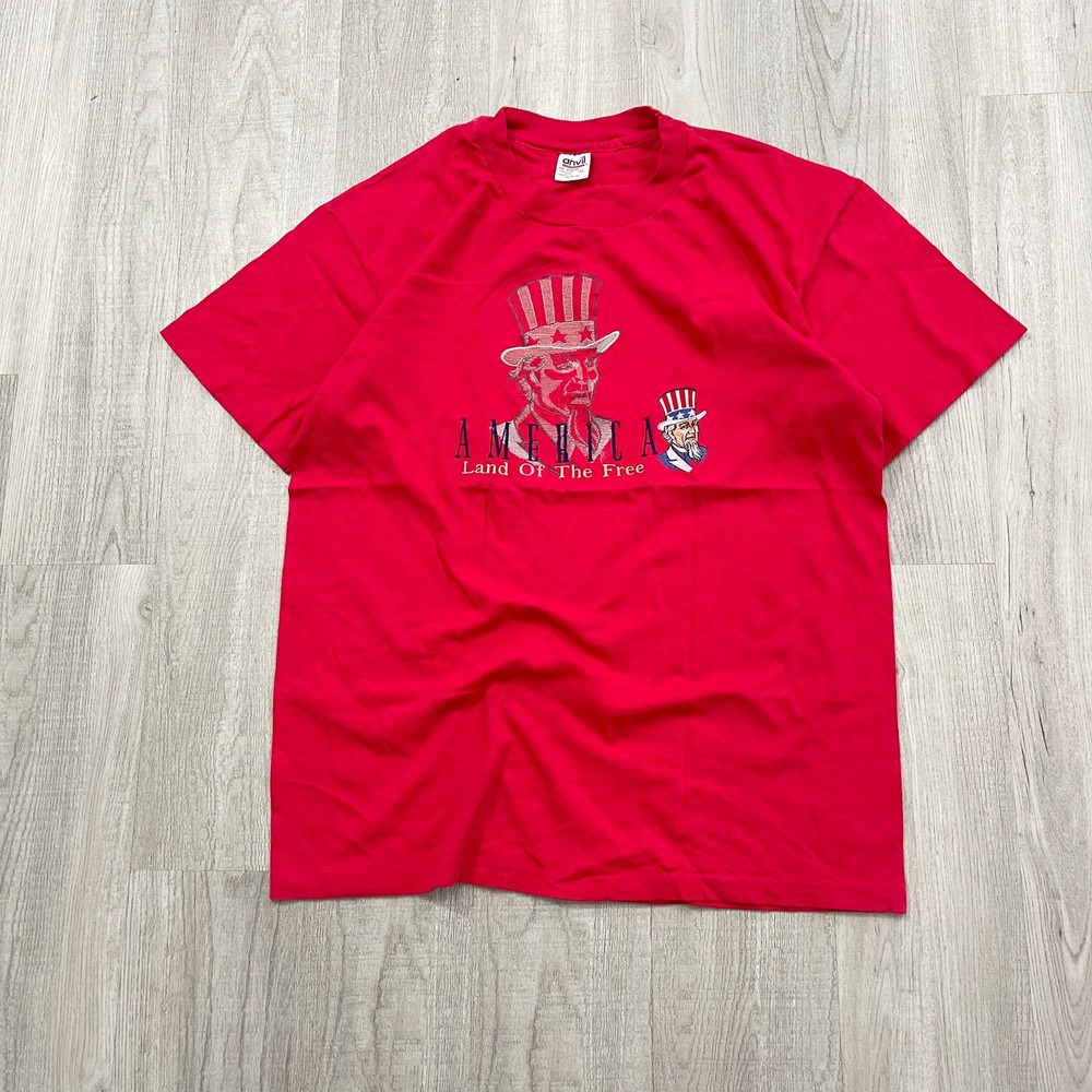 VINTAGE 90s America Land Of The Free Uncle Sam Shirt Size Extra Large XL Red